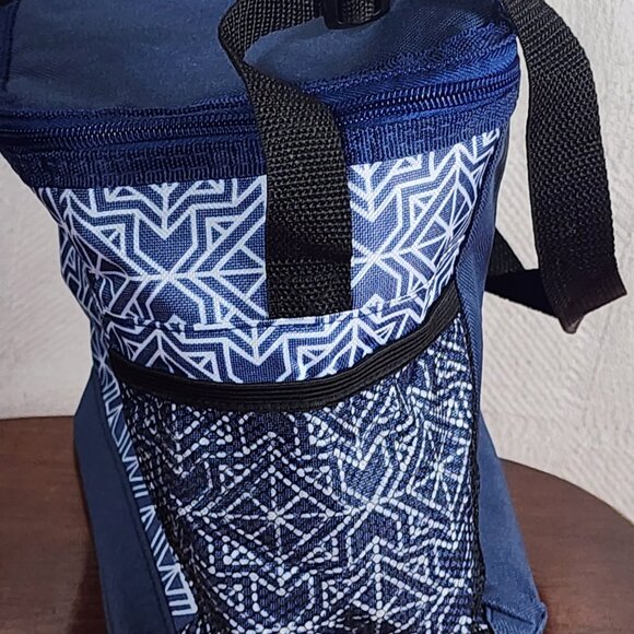 True Living Outdoors Blue White Triangle Pattern 12 Can Soft Side Carry Cooler - Picture 5 of 16